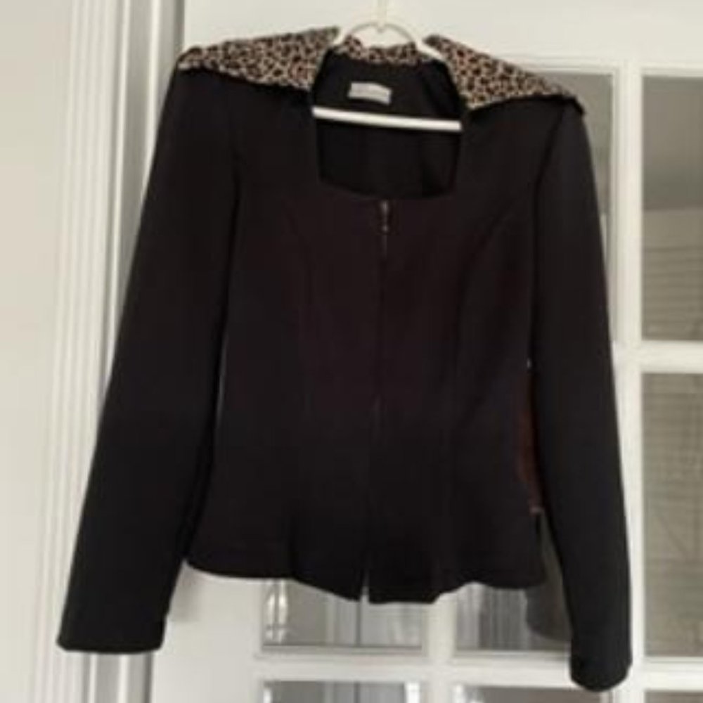 Jacket Zip Up, Leopard 90"s big collar, square neck
